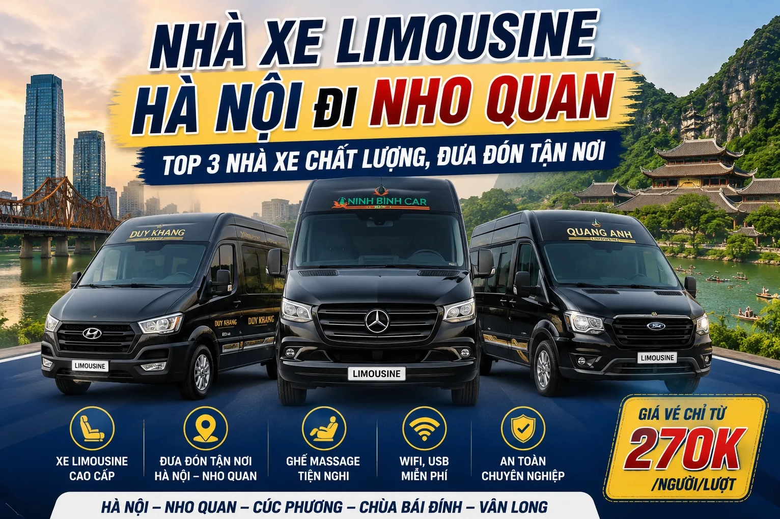 Xe Limousine Hà Nội Ninh Bình Nho Quan Trải nghiệm Sang trọng và Tiện nghi
